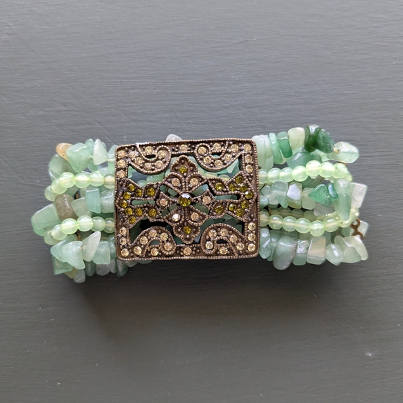 Kirks Folly Green Jade (Color) Rhinestone Beaded Stretch Bracelet - Picture 5 of 9
